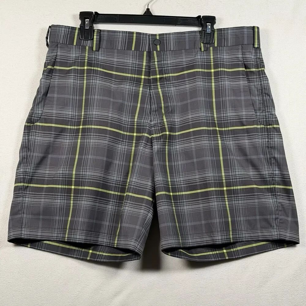 Nike Golf Dri Fit Shorts Mens 36 Gray Plaid Stretch Performance